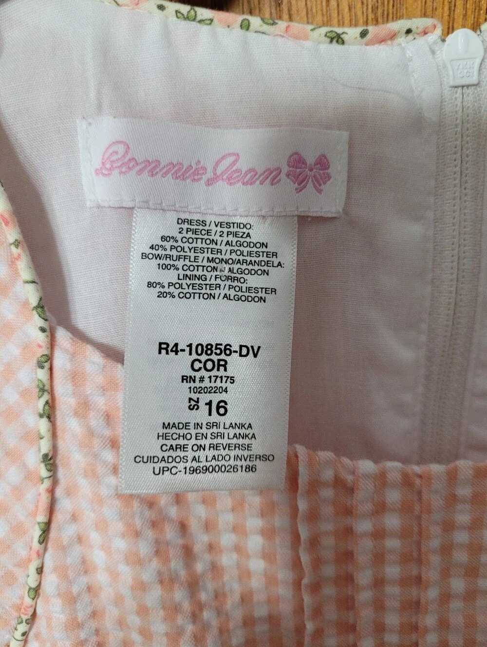 Bonnie Jean Girls Size 16 Peach Stripe Seersucker Ditsy Floral Dress (0962)